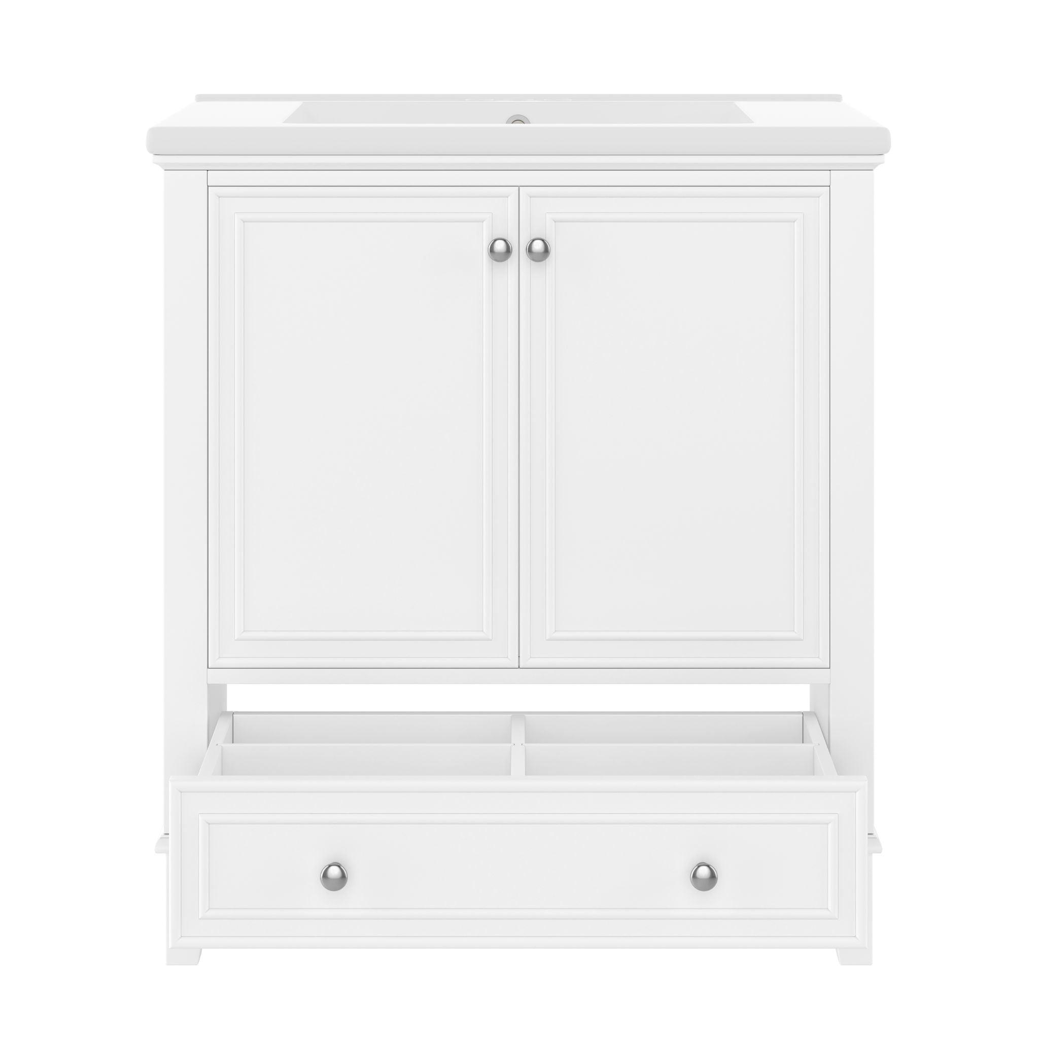 30" Bathroom Vanity With Sink Combo Undermount Sink, Cabinet With Doors And Drawer - White