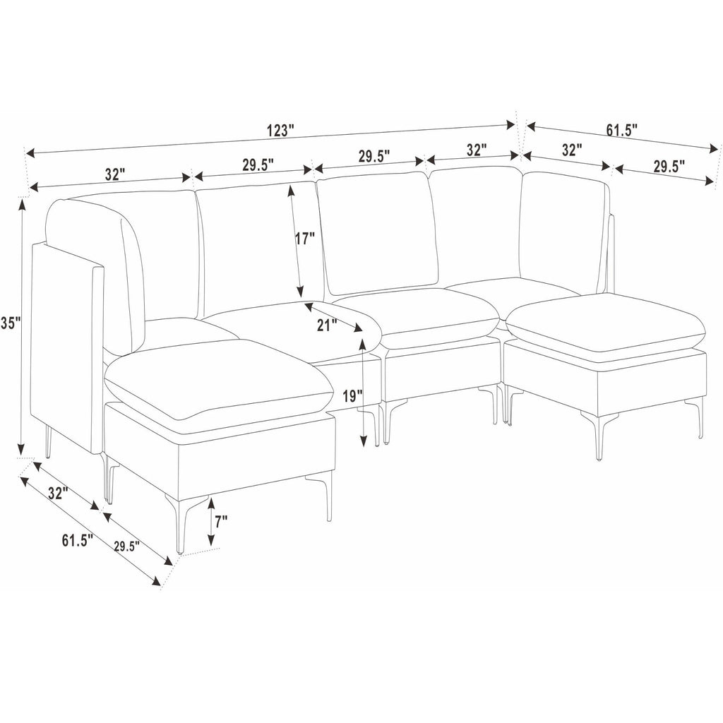 Upholstered Modular Sectional With Medium Firm Seat Cushion - Almond