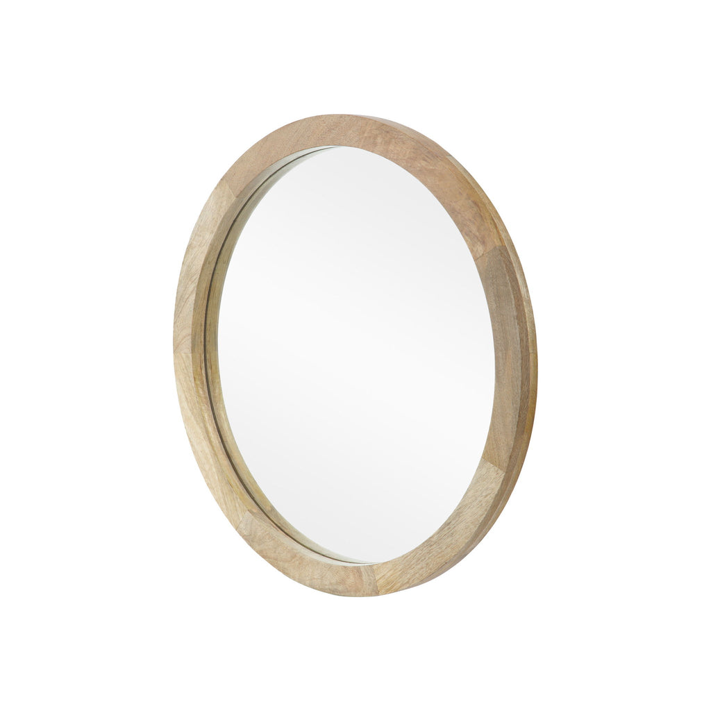 Mango Wood Round Mirror With Glass Surface - Natural