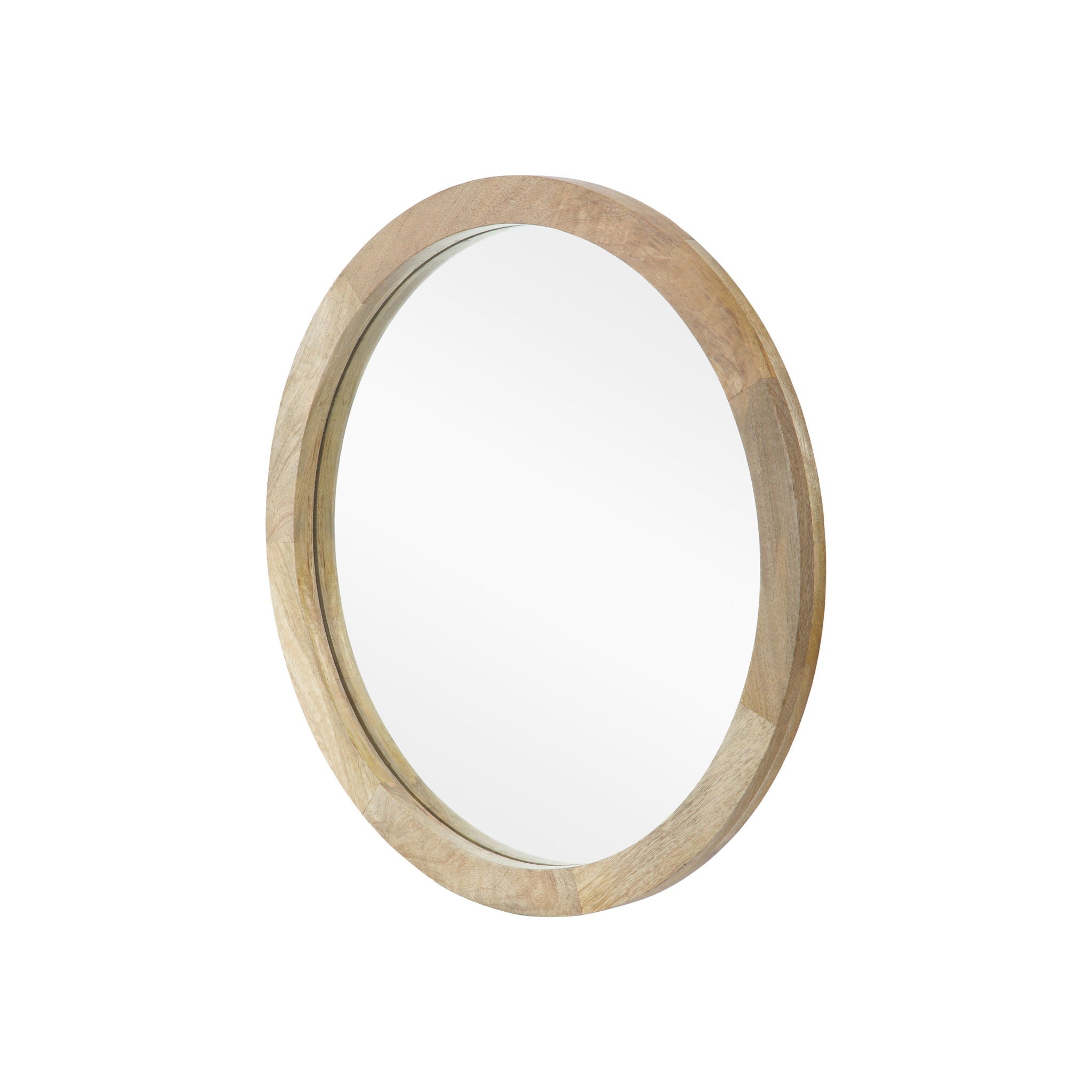 Mango Wood Round Mirror With Glass Surface - Natural