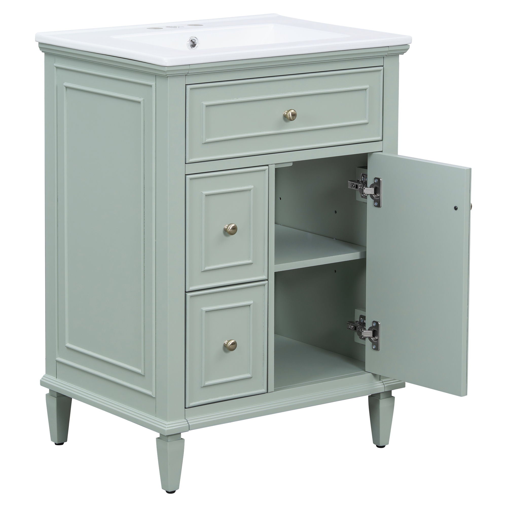 Modern Bathroom Vanity With Sink, Adjustable Shelf, 1 Flip Drawer & 2 Drawers