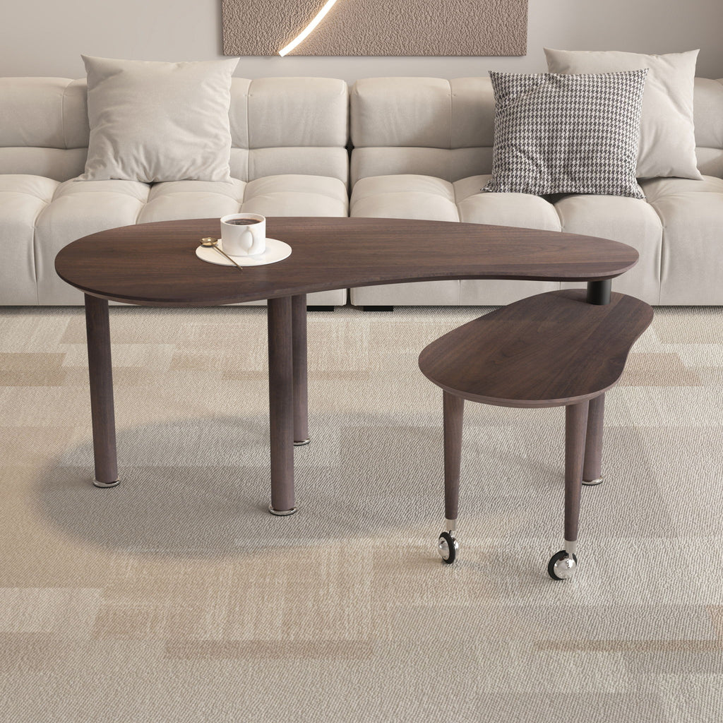Rotatable Coffee Table With Solid Legs, 360 Degree Swivel, Waterproof - Walnut