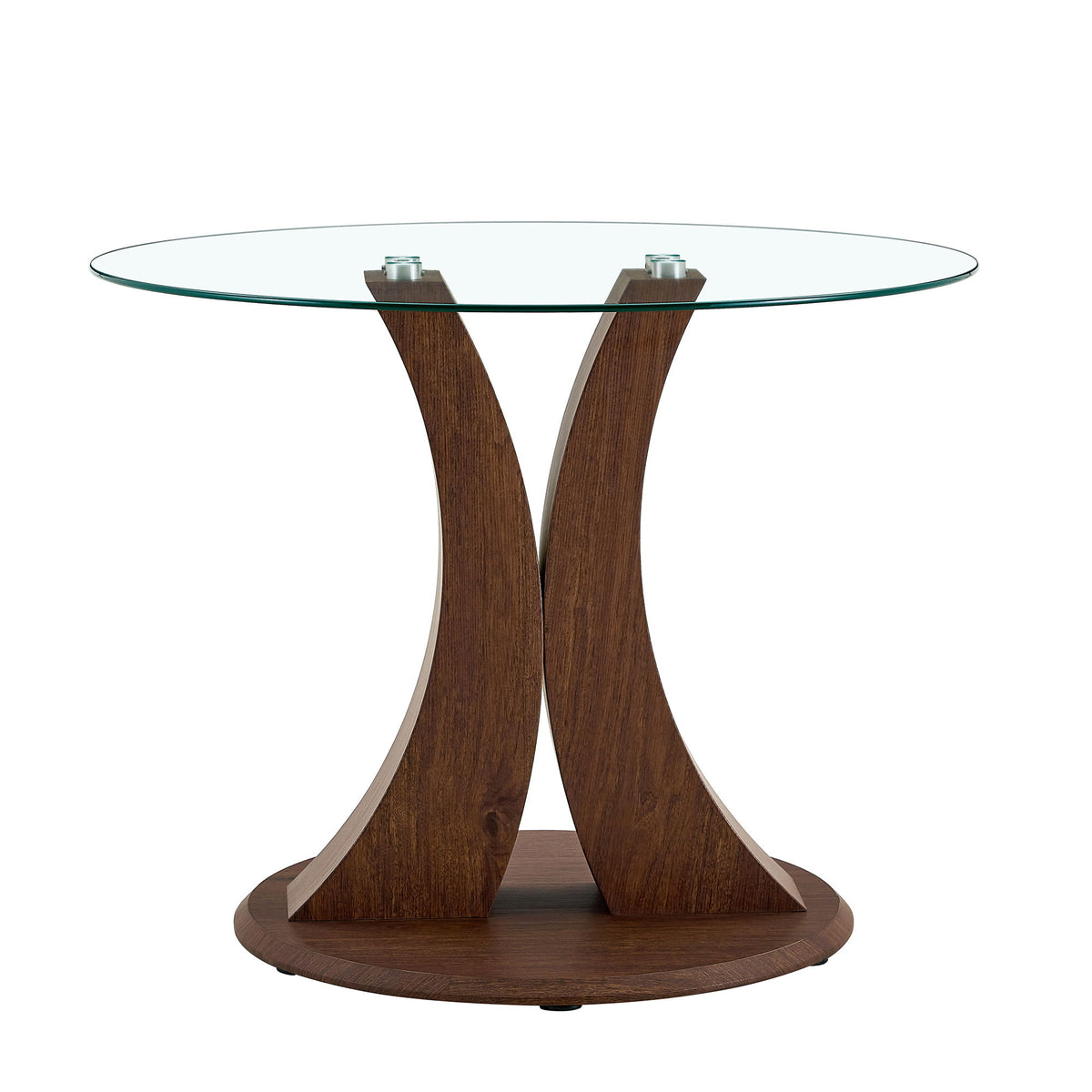 2 In 1 Round Glass Dining Table With Adjustable Curved Base, - Transparent / Walnut