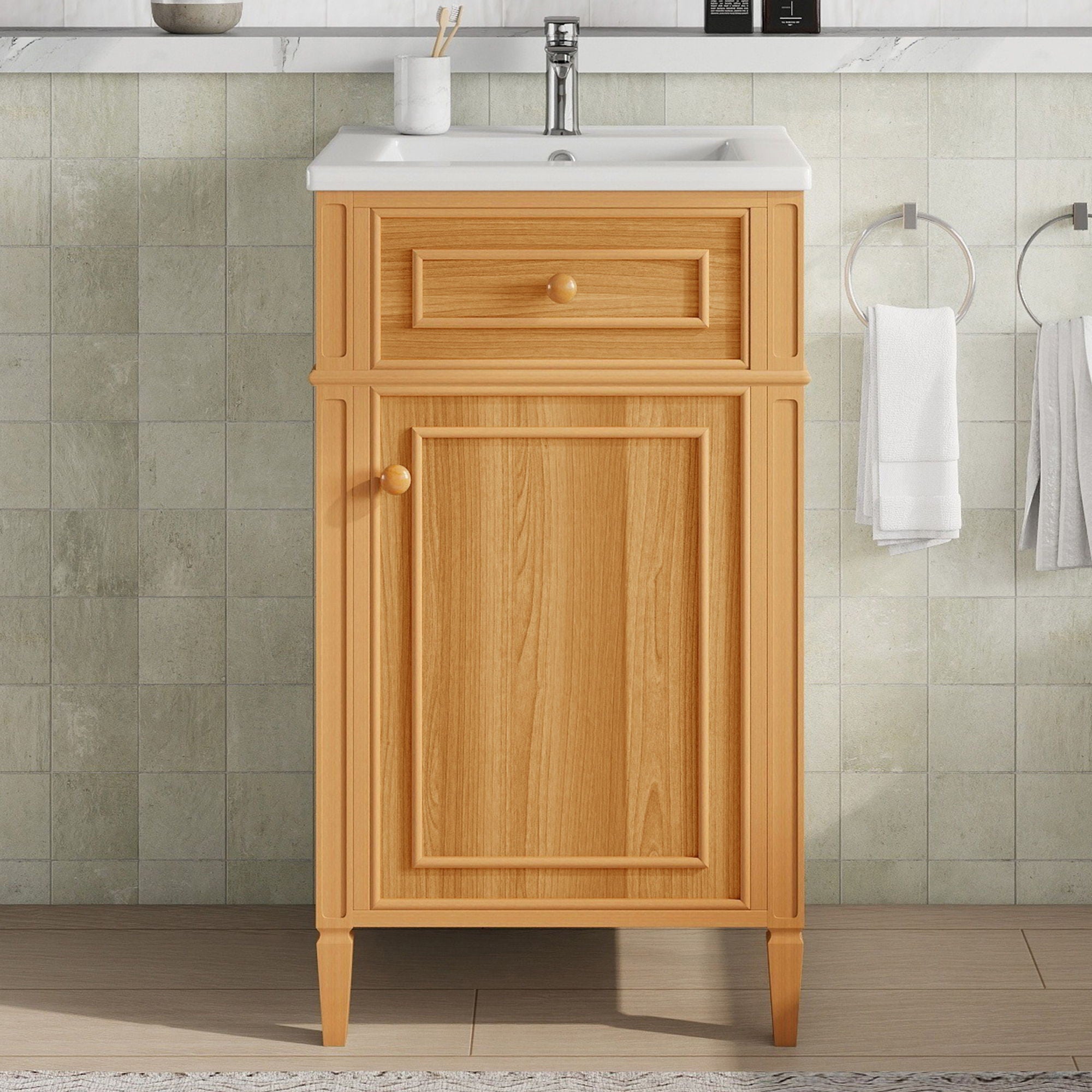 20" Bathroom Vanity With Sink, Adjustable Shelf, Tilt Out Drawer, Freestanding Cabinet - Wood