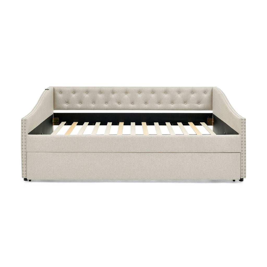 Upholstered Daybed With USB Charging & Pull Out Bed