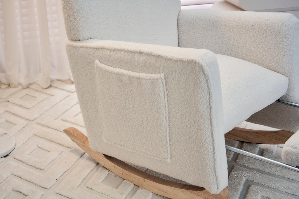 Teddy Fabric Nursery Rocking Chair With Adjustable Footrest - Ivory