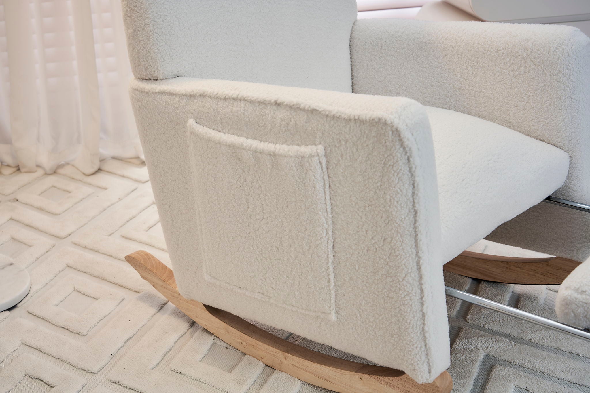 Teddy Fabric Nursery Rocking Chair With Adjustable Footrest - Ivory