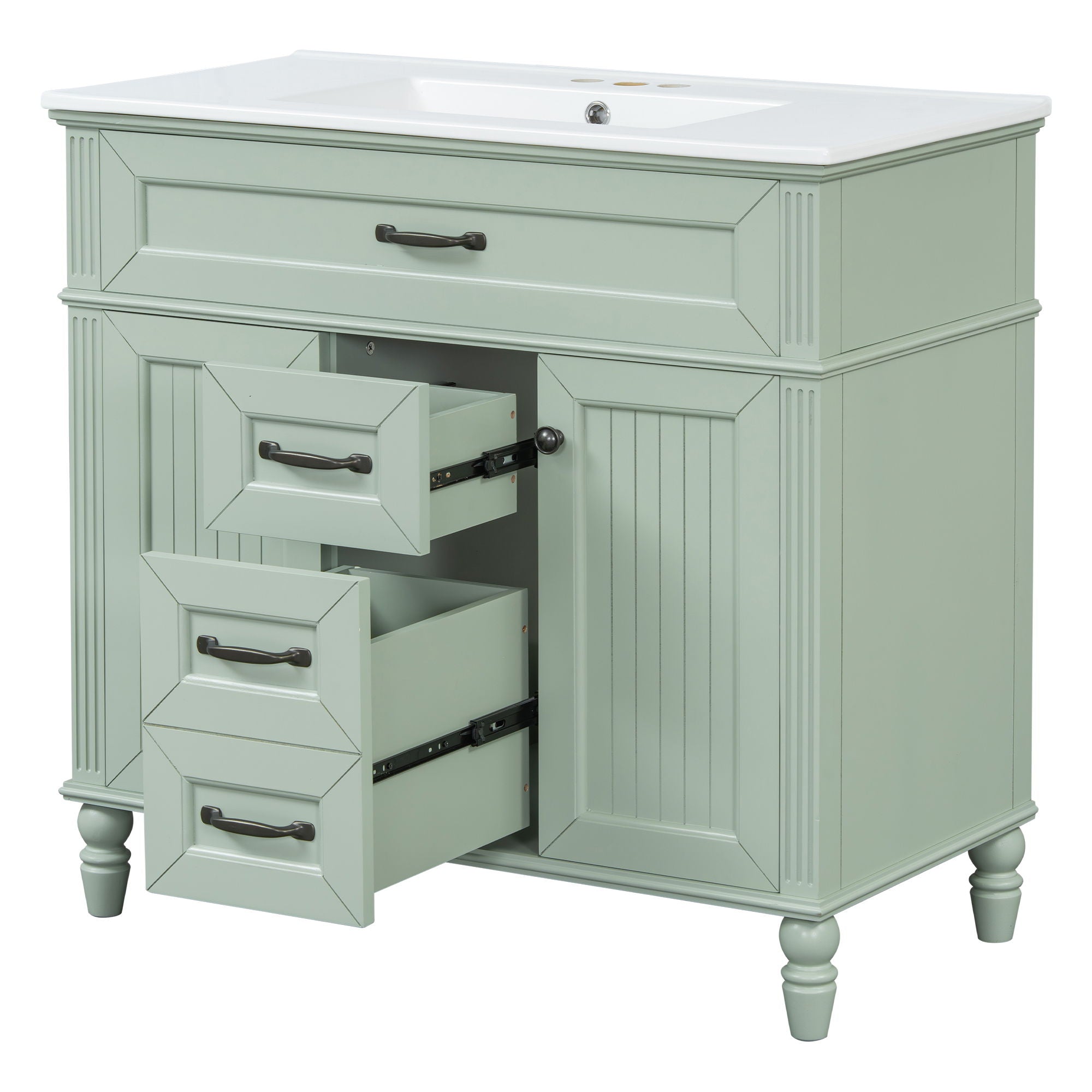 Bathroom Vanity With Sink, Flip-Out Top Drawer, Soft Close Doors, 2 Storage Drawers