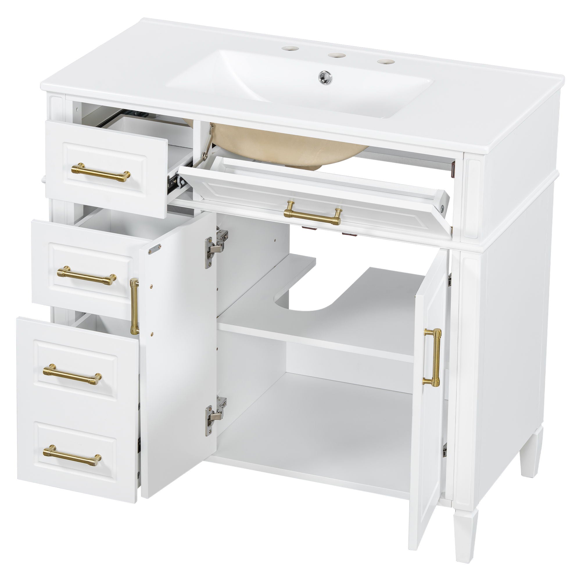Bathroom Vanity With Sink, 4 Drawers, 2 Doors