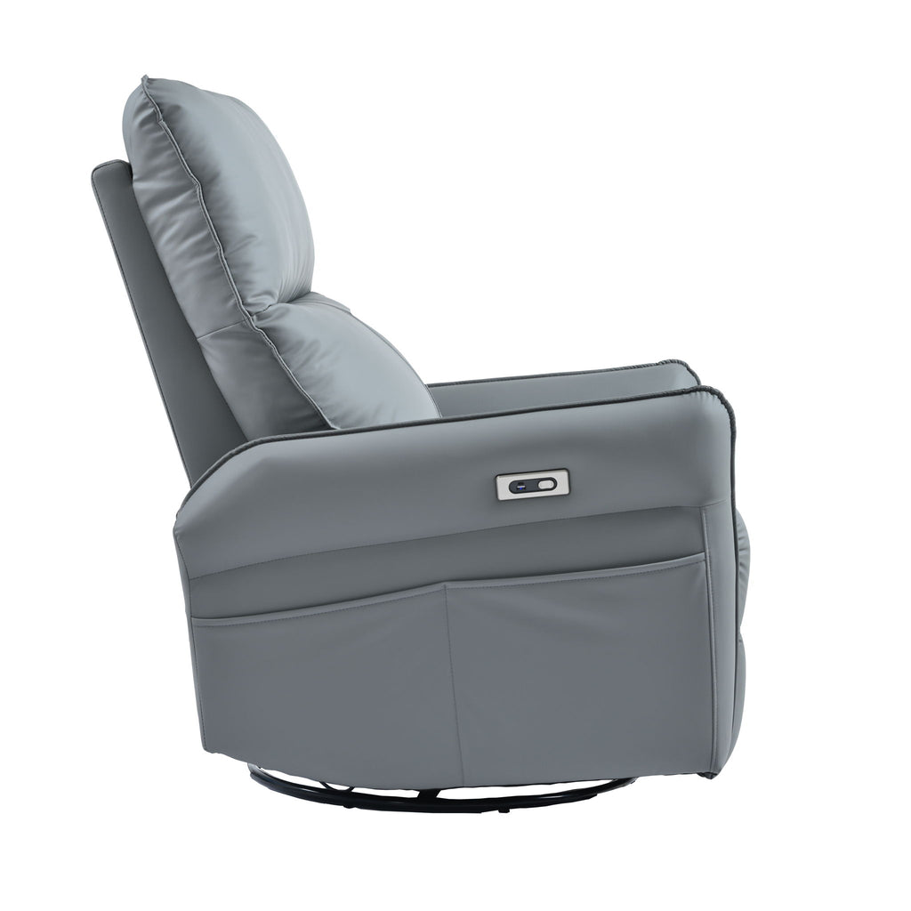 Power Swivel Rocker Recliner Chair, 270° Swivel Rocking Recliner Chair, Electric Small Recliners For Small Spaces, Single Sofa Recliner For Living Room - Blue / Gray