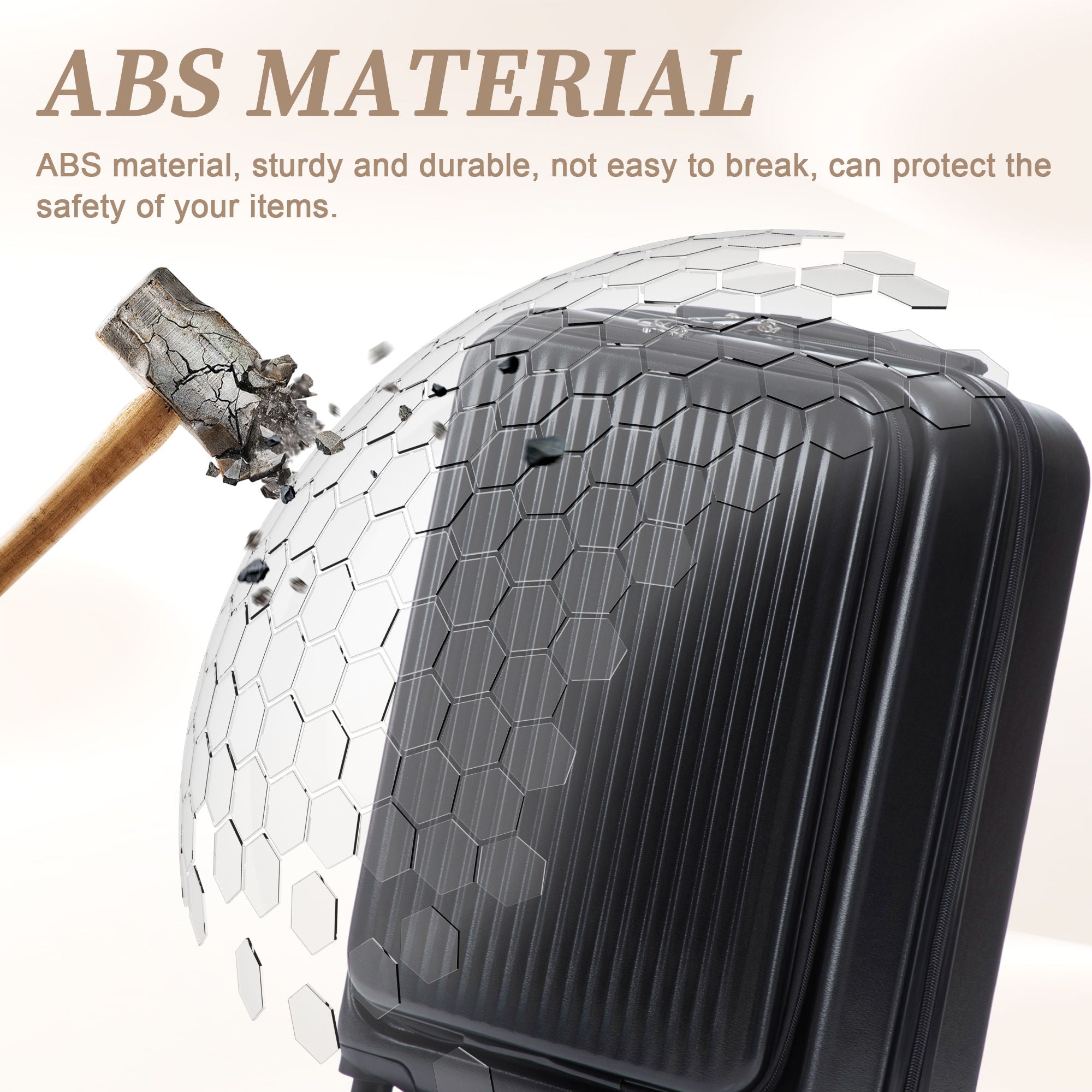 Luggage Set With Cosmetic Case, Combination Lock, Front Opening Design