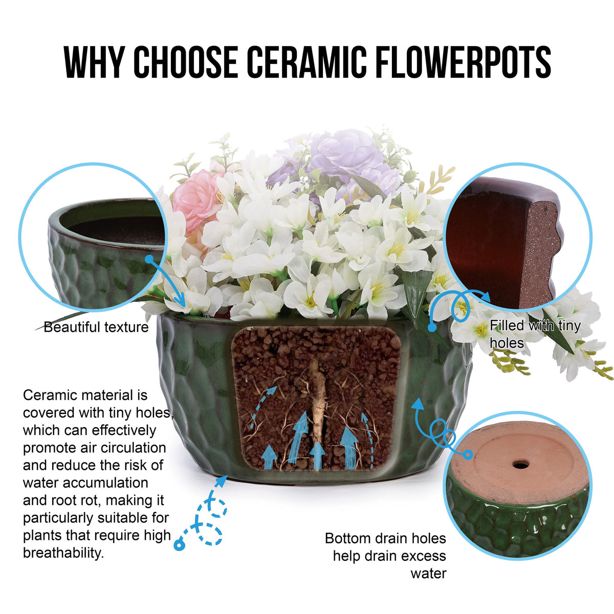 3 Pieces Ceramic Flowerpot