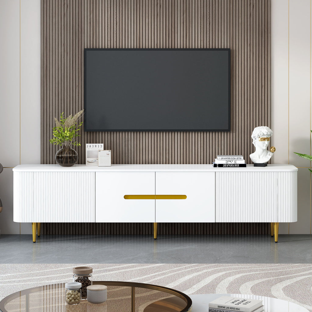 TV Stand For TVs, Media Console With 4 Spacious Cabinets For Living Room