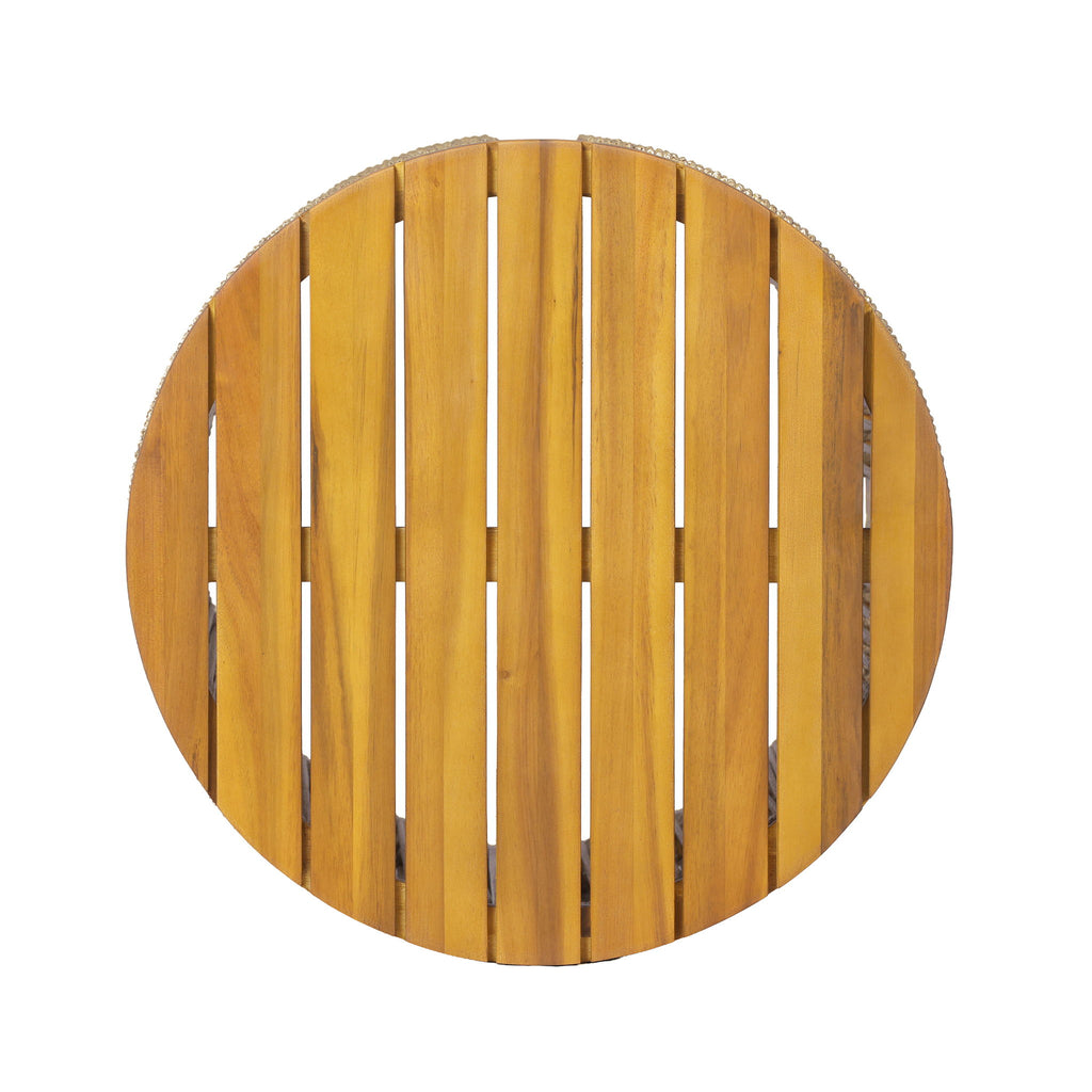 Round Side Table With Rope Detail For Patio - Light Gray / Teak