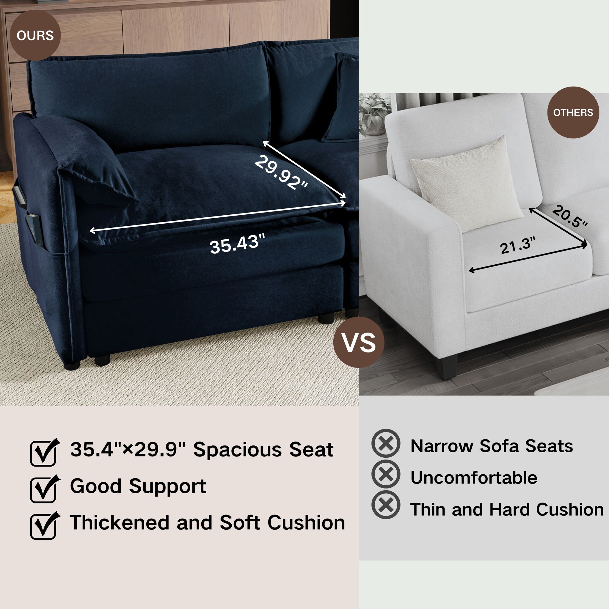 Modern Oversized Accent Chair, Comfy Single Sofa With Large Seat (Set of 2)