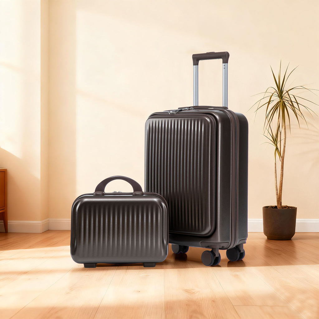 Luggage Set With Cosmetic Case, Combination Lock, Front Opening Design