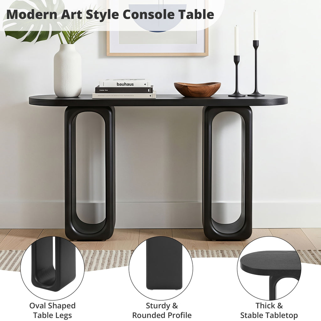 Art Sculptural Console Table With Oval Cutout Legs - Black