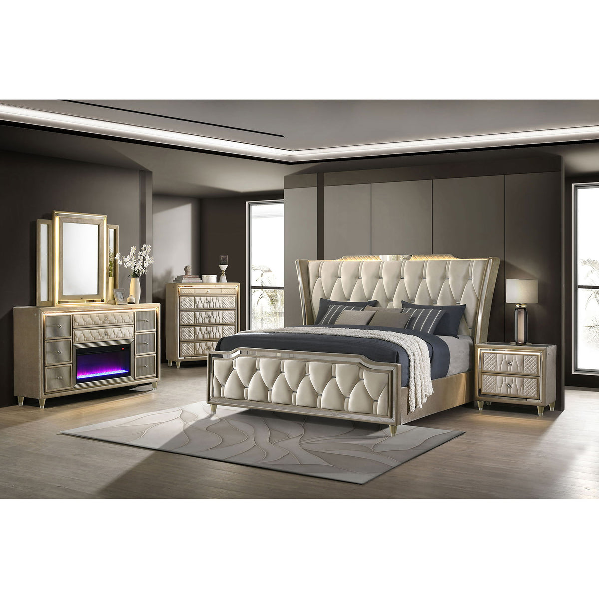 Mika - 2 Drawer LED Nightstand With USB