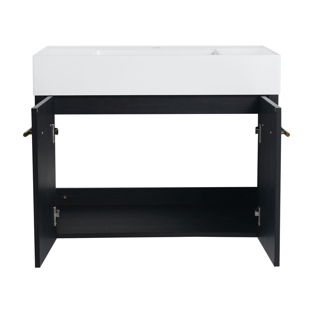 Modern Wall Mounted Bathroom Vanity With Left Sink And Storage Rack