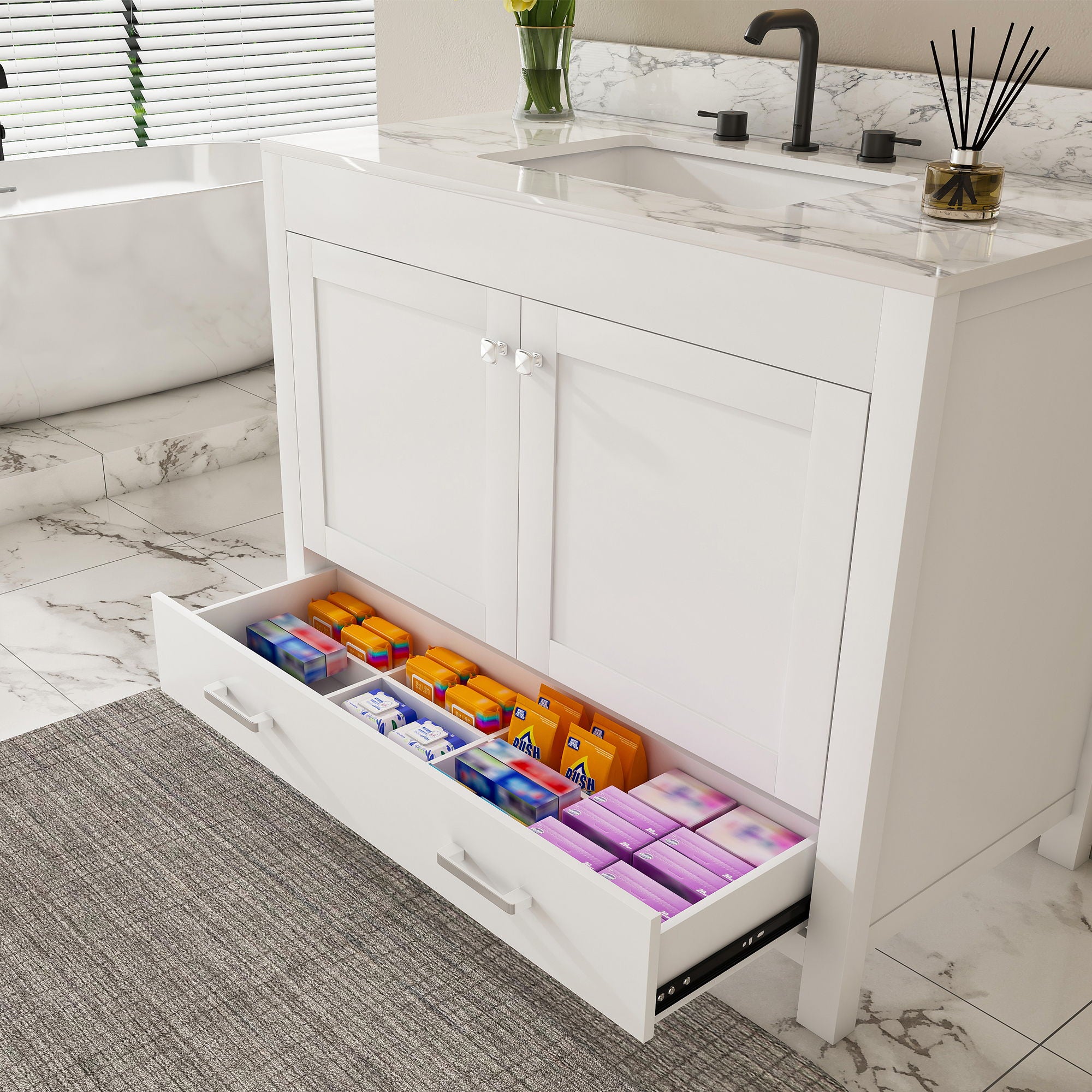 43" Bathroom Vanity Multi Functional Cabinet - White