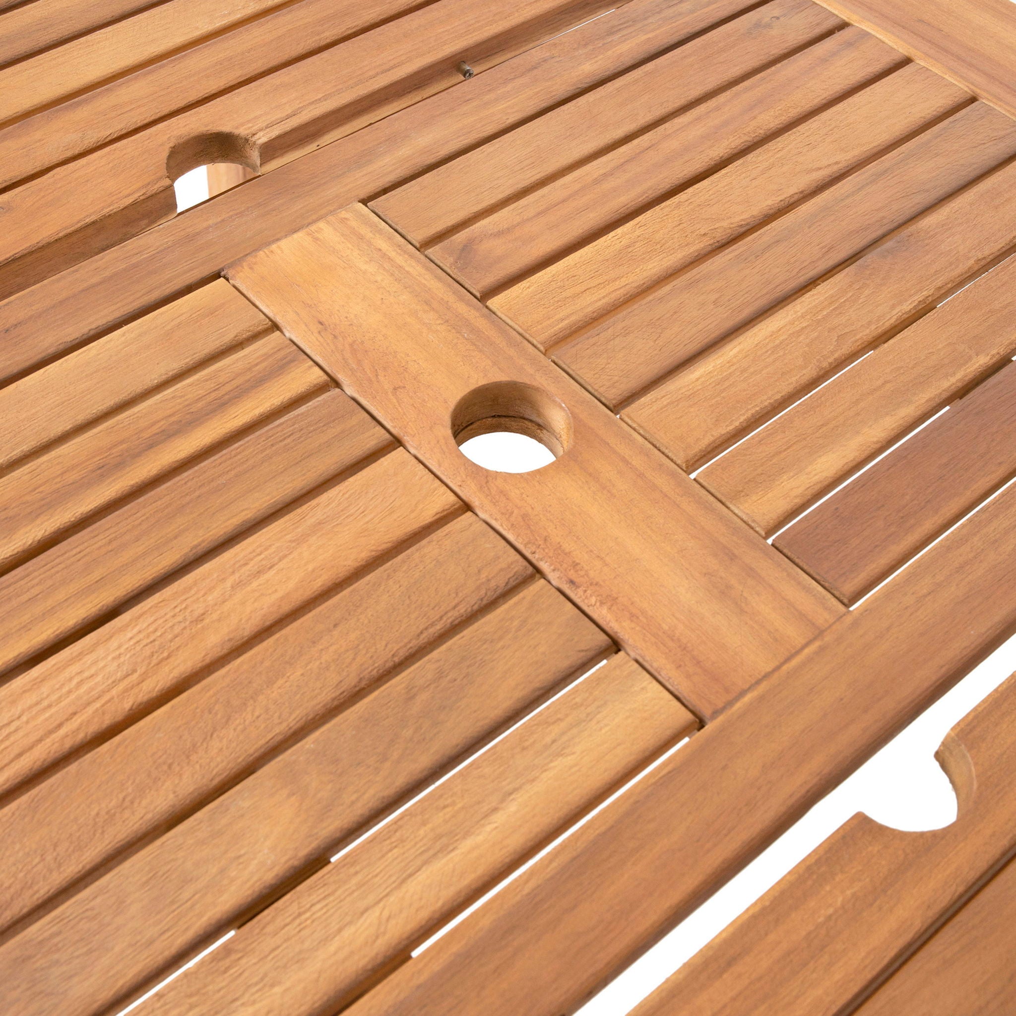 Outdoor 7 Pieces Expandable Dining Set With Umbrella Hole - Teak