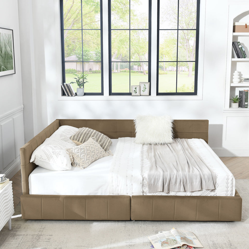 Storage Upholstered Tufted Bed Frame With Backrest And Armrests