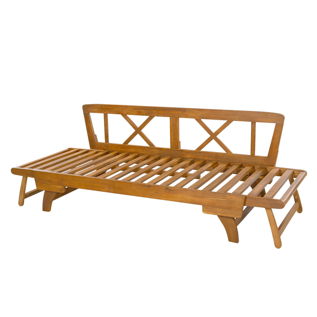 Outdoor Patio Daybed Sofa With Foldable Arm, 3 Seat With 4 Back Pillows - Beige / Teak