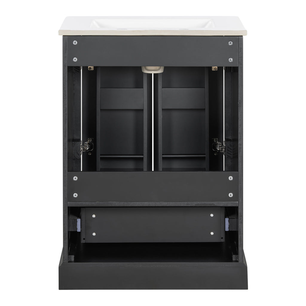 Bathroom Vanity With Sink, 1 Divided Drawer And 2 Soft Close Doors With Double Shelf
