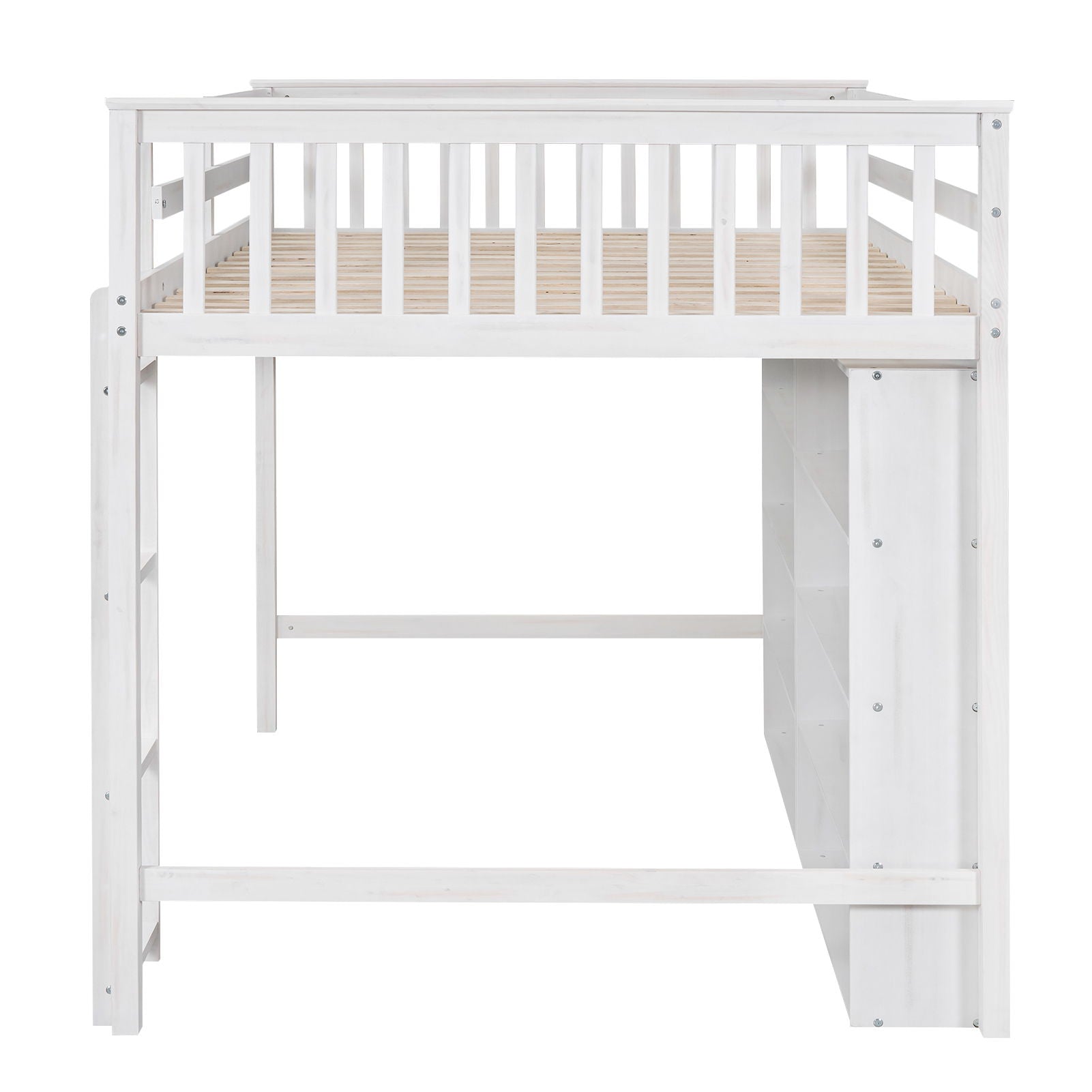 Loft Bed With 8 Open Storage Shelves And Built In Ladder