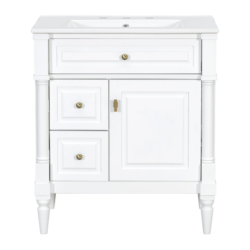 Modern Bathroom Vanity With Sink, Freestanding Cabinet With Flip Drawer & Adjustable Shelf