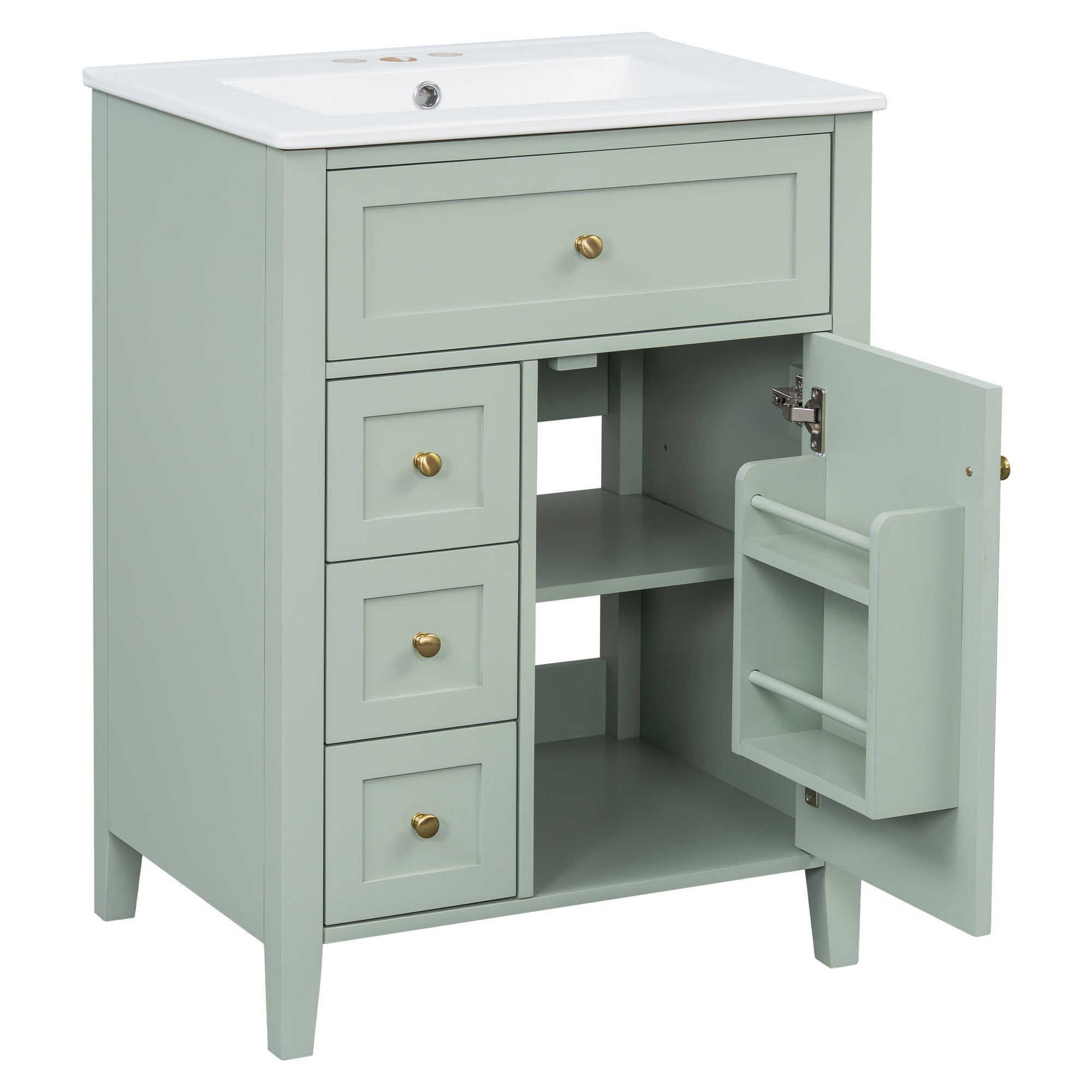 Bathroom Vanity With Sink, 3 Drawers & Cabinet With Adjustable Shelves