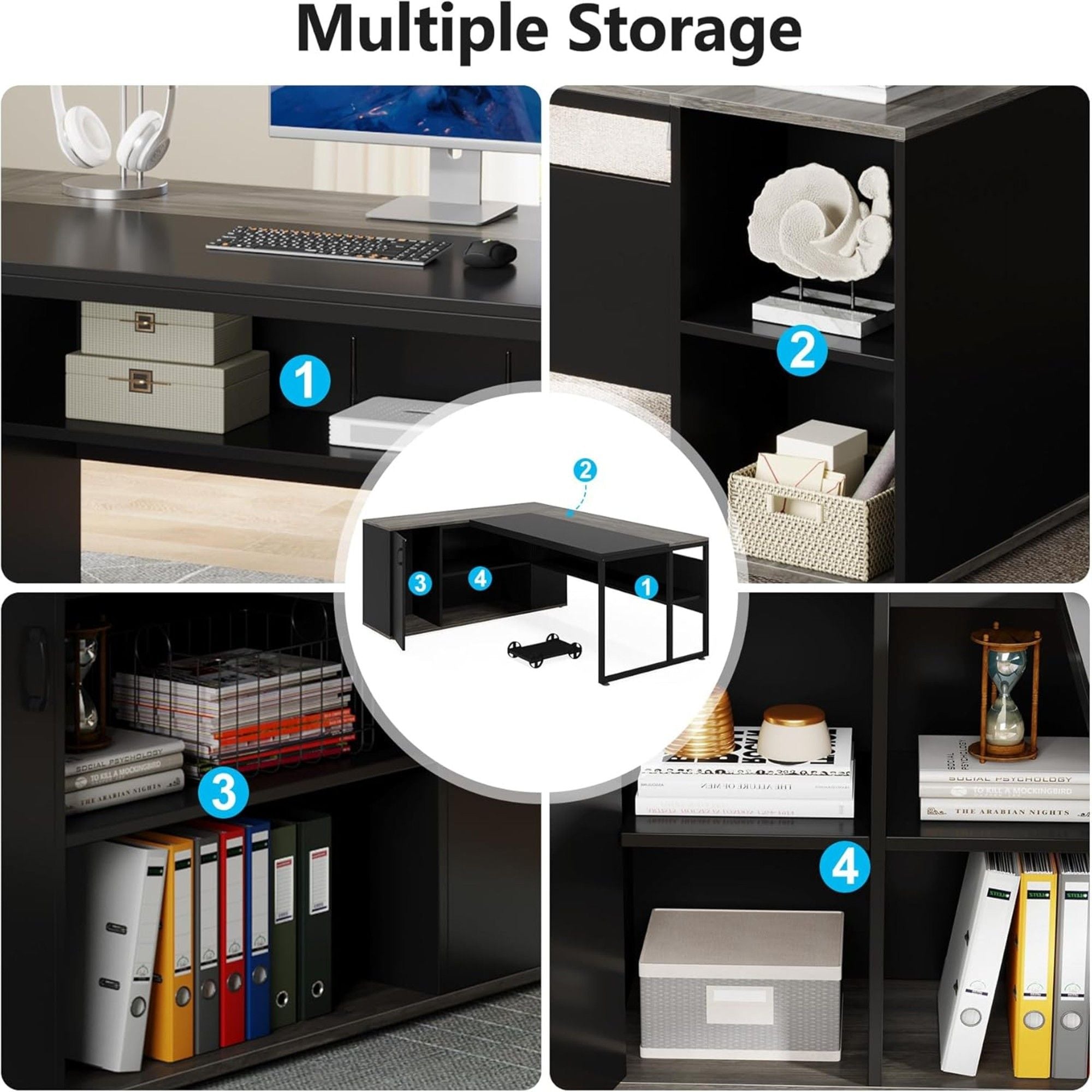 L-Shaped Executive Desk With Cabinet Storage