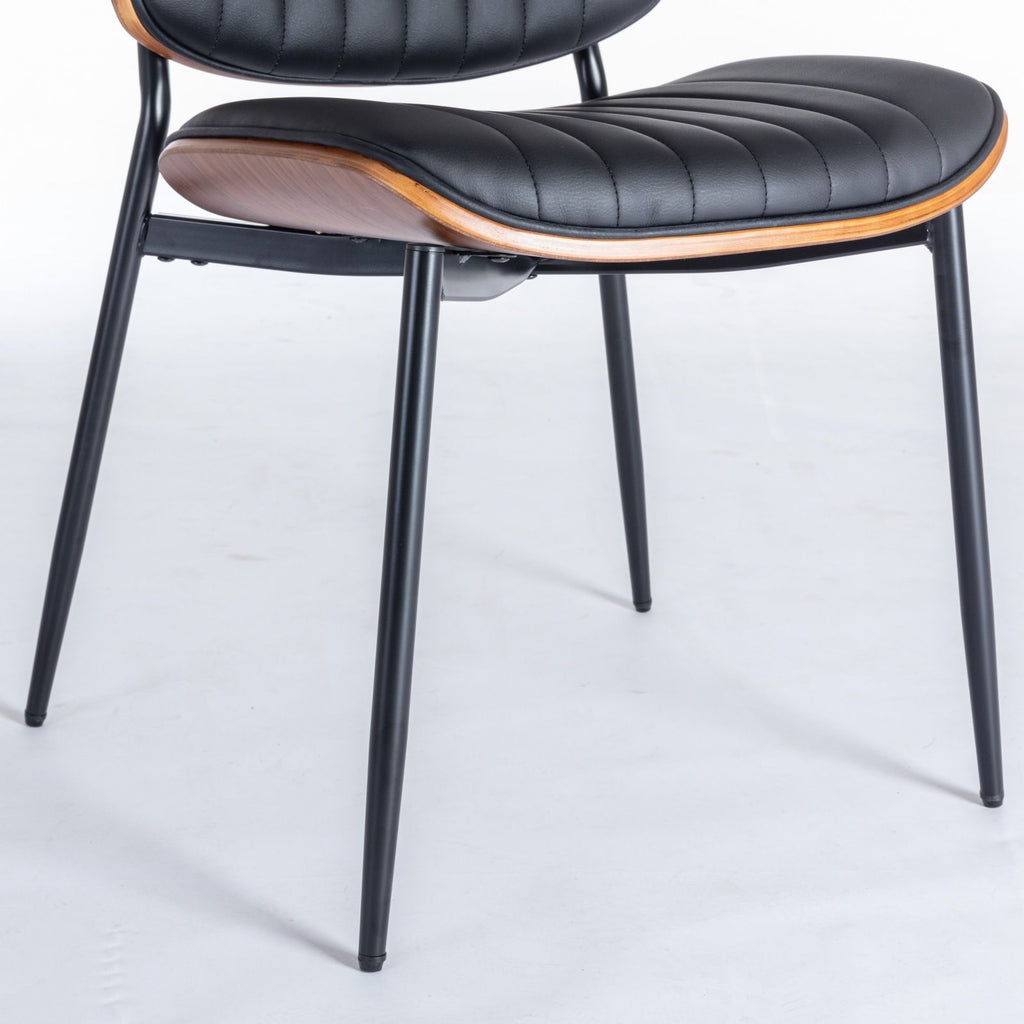 Dining Chairs (Set of 2) Mid-Century Modern Retro Chair With Walnut Bentwood Back Upholstered Seat Metal Legs Adjustable Foot For Kitchen Dining Room Chairs