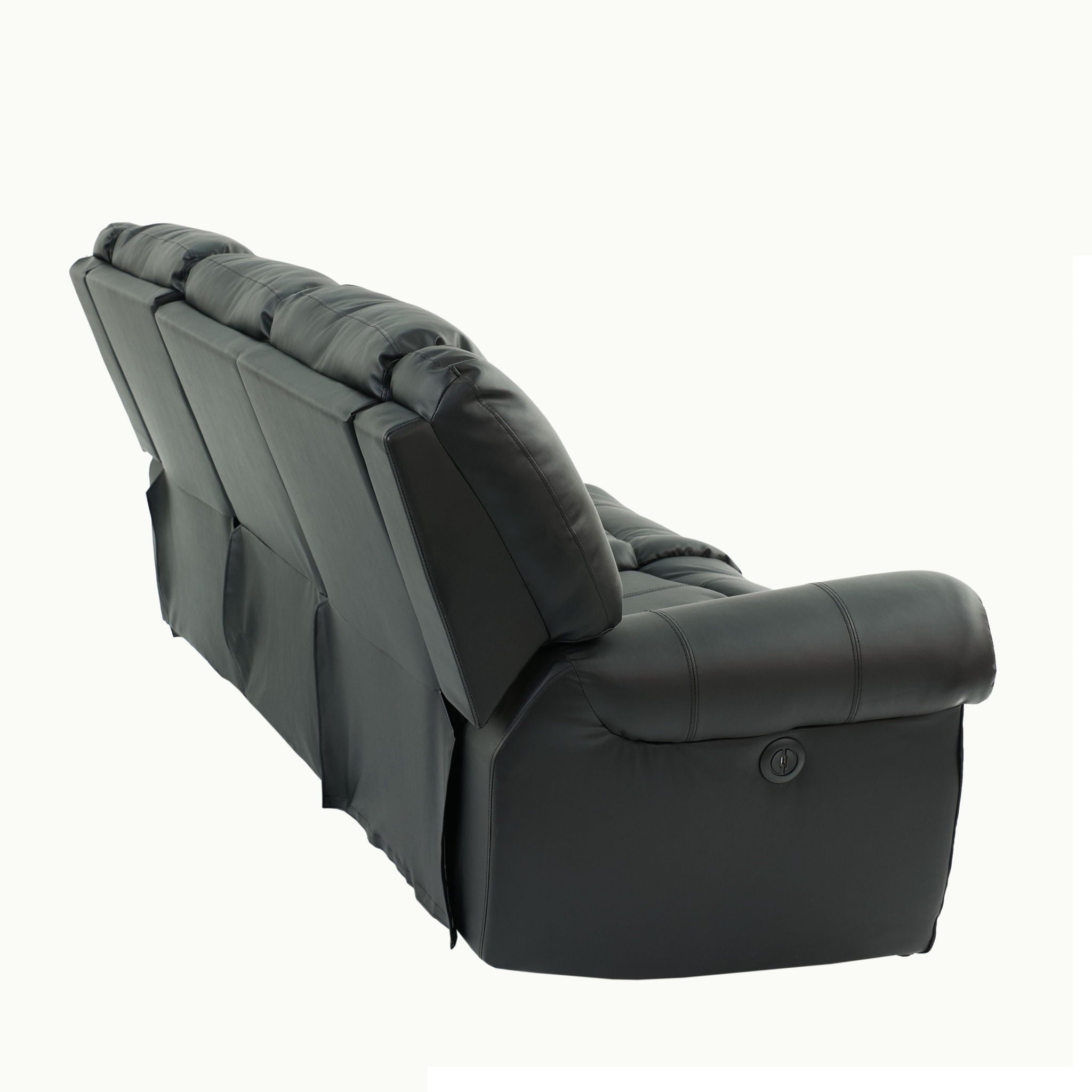 Plush Relax 1 Piece Power Reclining Sofa With Padded Armrests, 3 Seat Living Room Furniture - Black