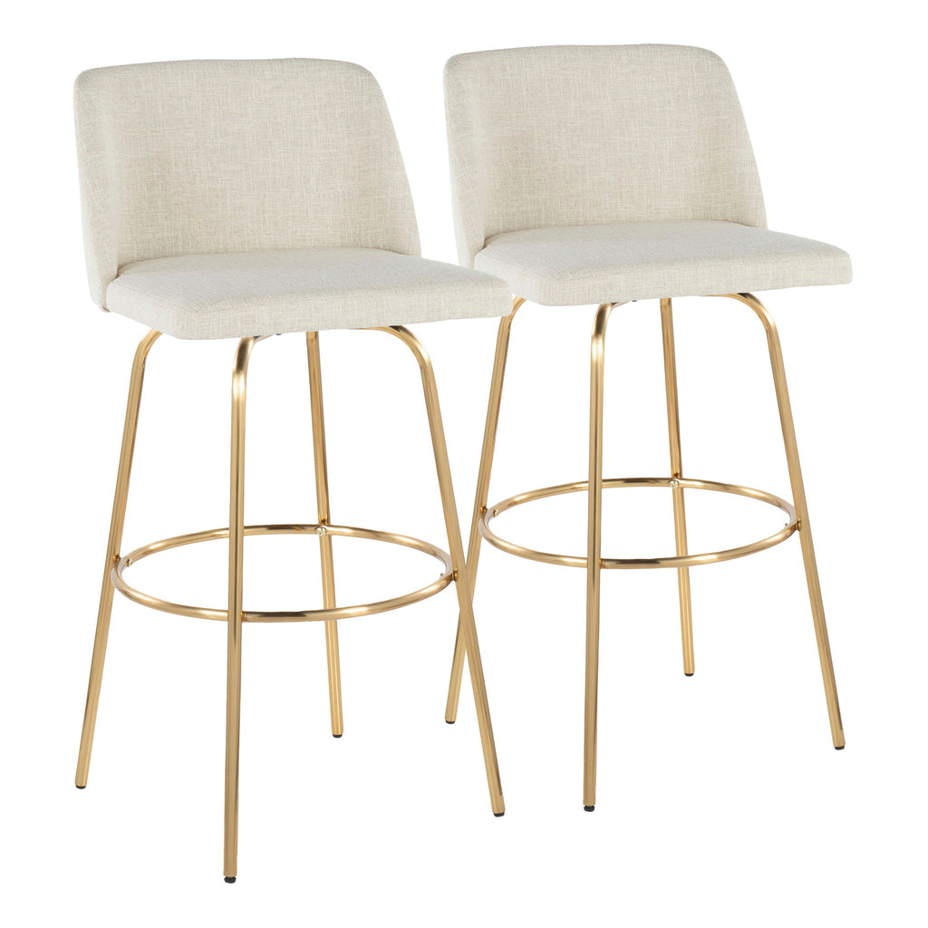 Toriano - Contemporary Fixed Height Barstool Swivel With Round Footrest (Set of 2) - Cream