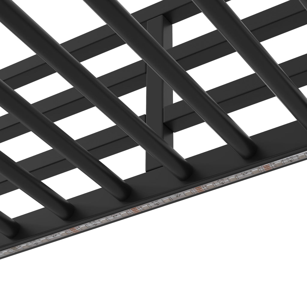 Mission Style Twin L-Shaped Loft Bed With LED, Storage Shelves, 2 Charging Stations, And 2 Built In Desks - Black