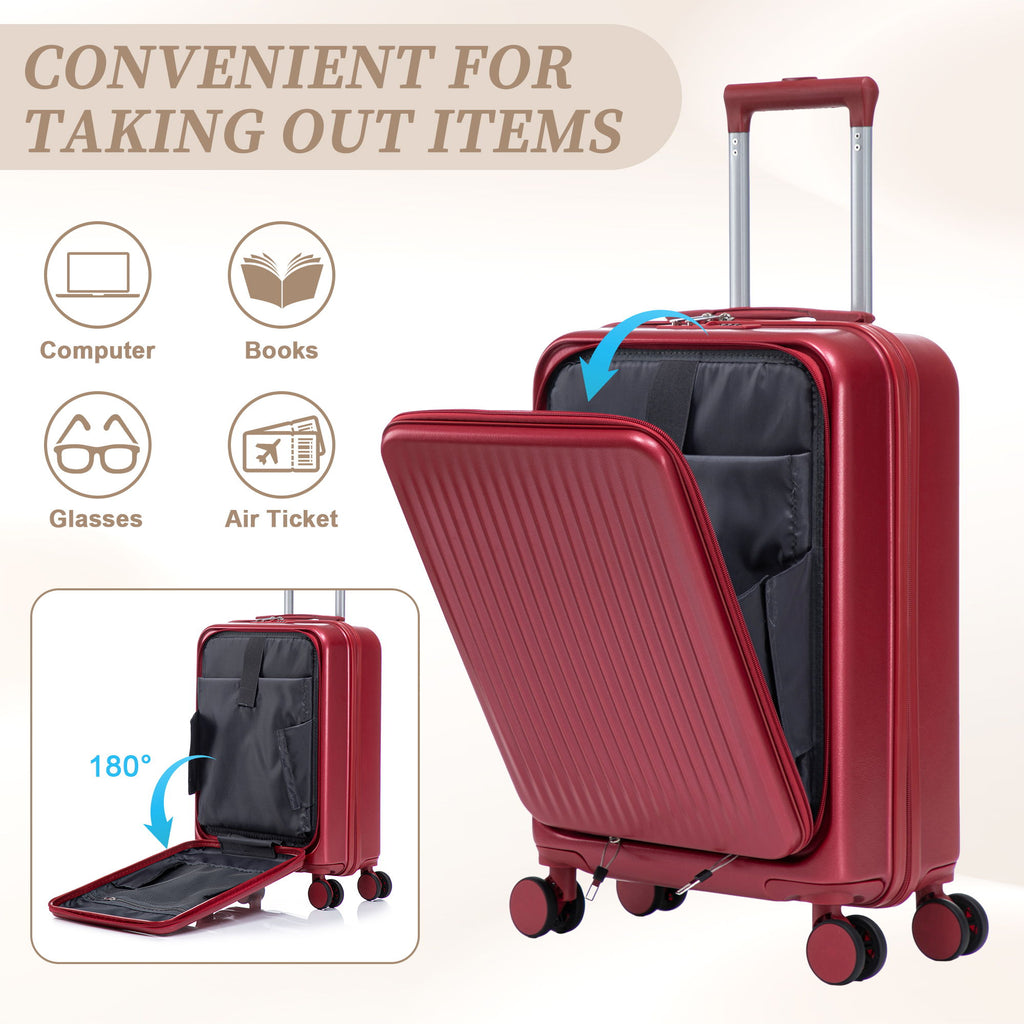 Luggage Set With Cosmetic Case, Combination Lock, Front Opening Design