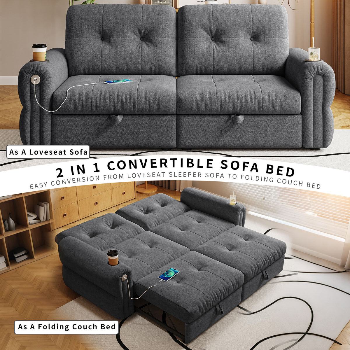 Cloud Like Convertible Sofa Bed With For Living Room