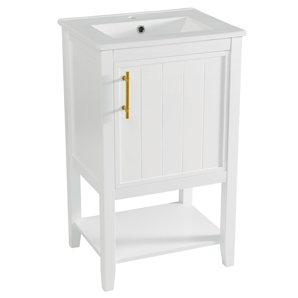 Modern Bathroom Vanity With Sink, Soft-Closing Door And Open Shelf