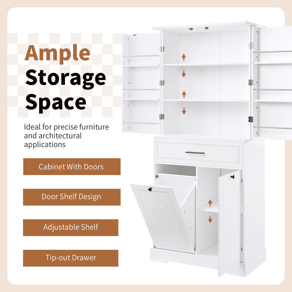 Freestanding Bathroom Storage Cabinet With Doors, Drawers, And Tilt Out Laundry Hamper - White