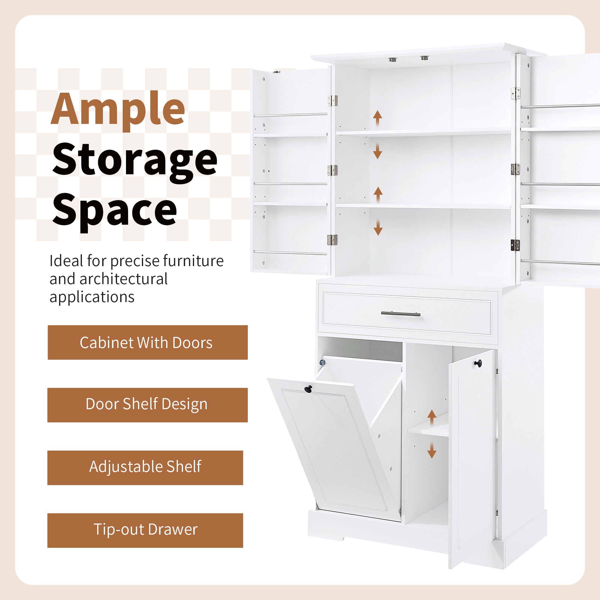 Freestanding Bathroom Storage Cabinet With Doors, Drawers, And Tilt Out Laundry Hamper - White
