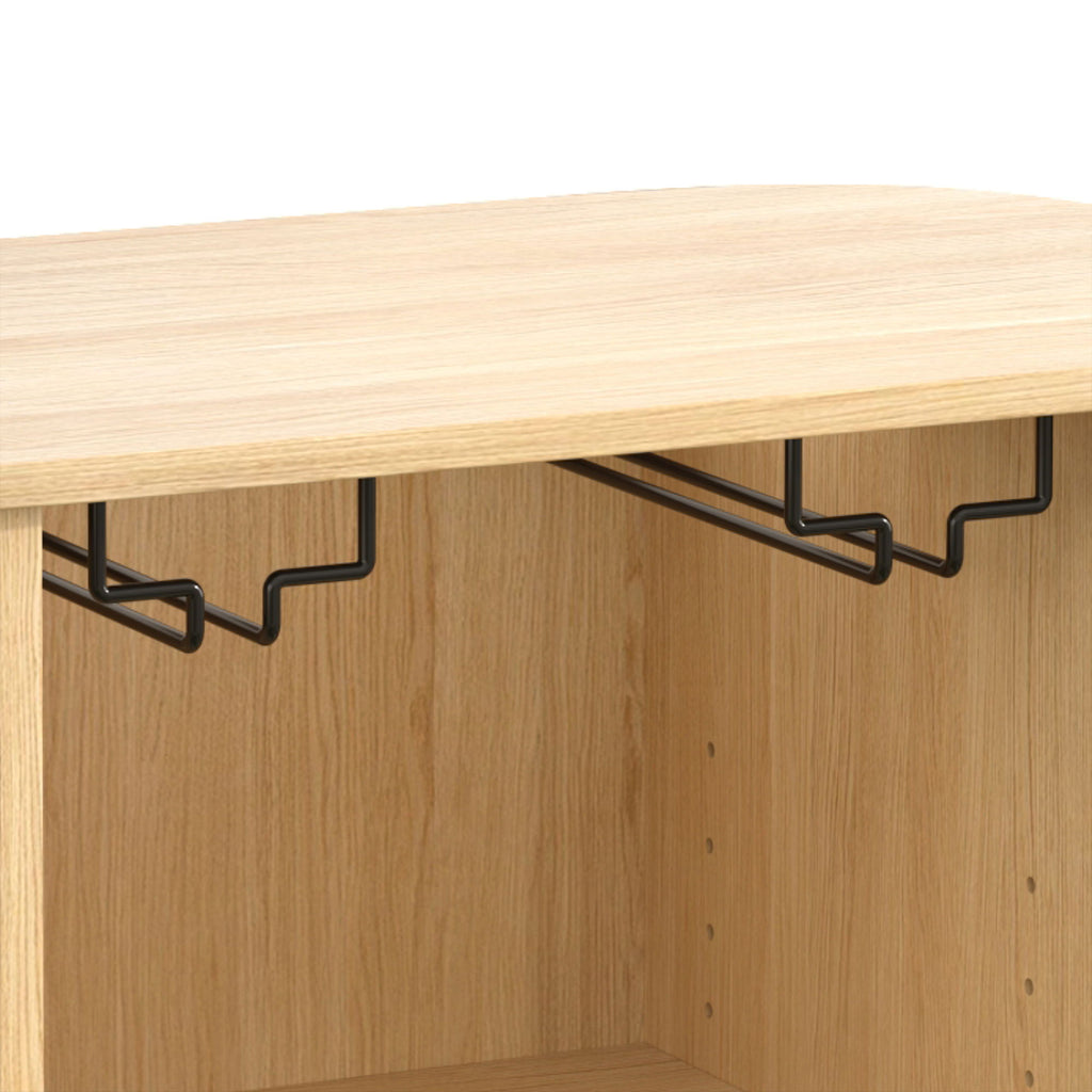 Fluted Wine Bar Cabinet With 8 Grid Wine Rack, 5 Level Adjustable Shelves, 2 Glass Holders
