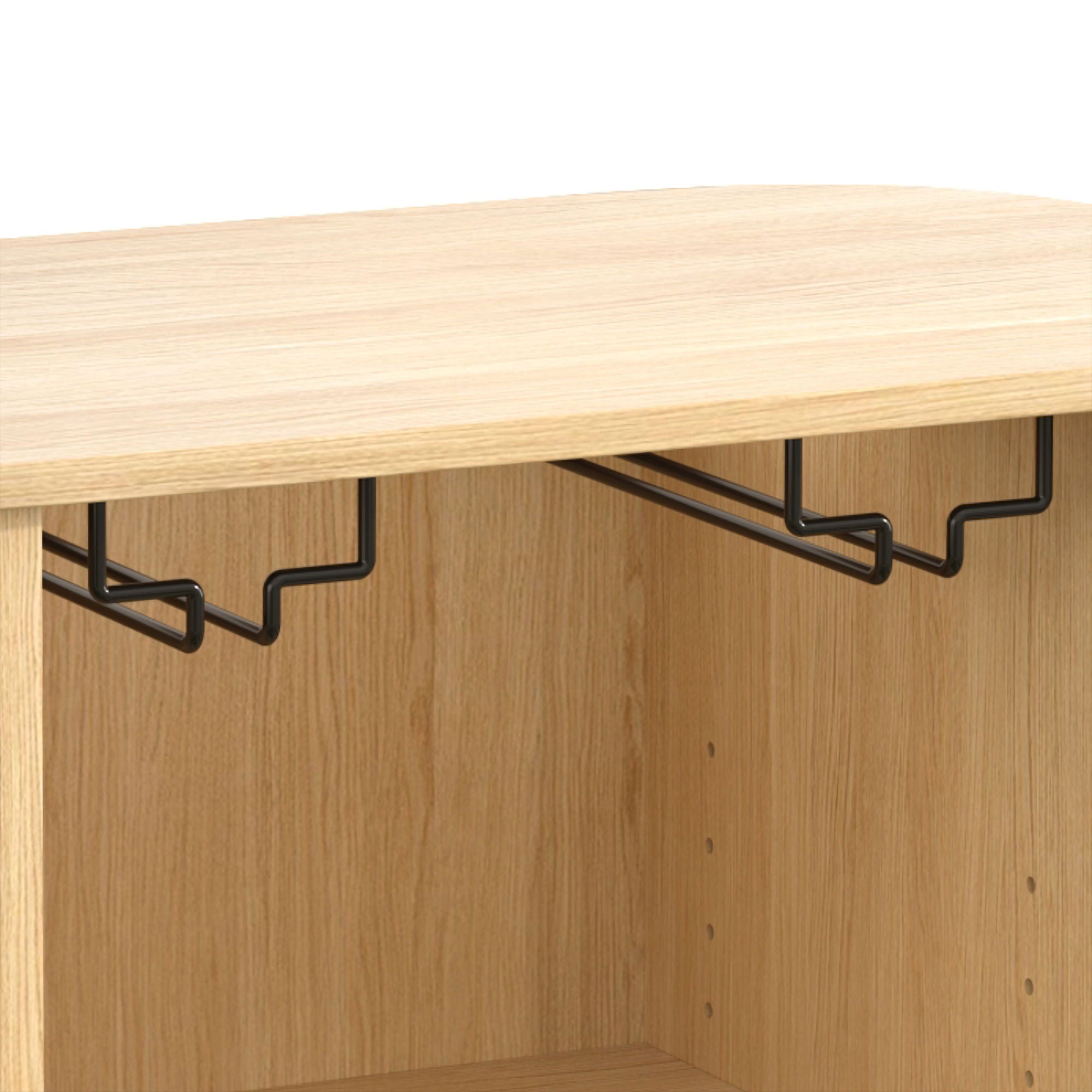 Fluted Wine Bar Cabinet With 8 Grid Wine Rack, 5 Level Adjustable Shelves, 2 Glass Holders