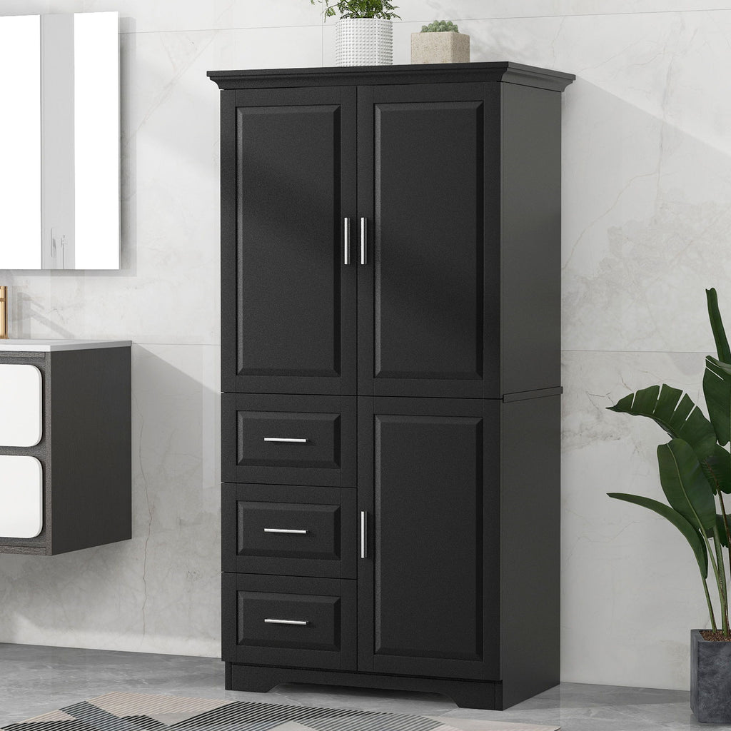 Tall And Wide Storage Cabinet With Doors, 3 Drawers