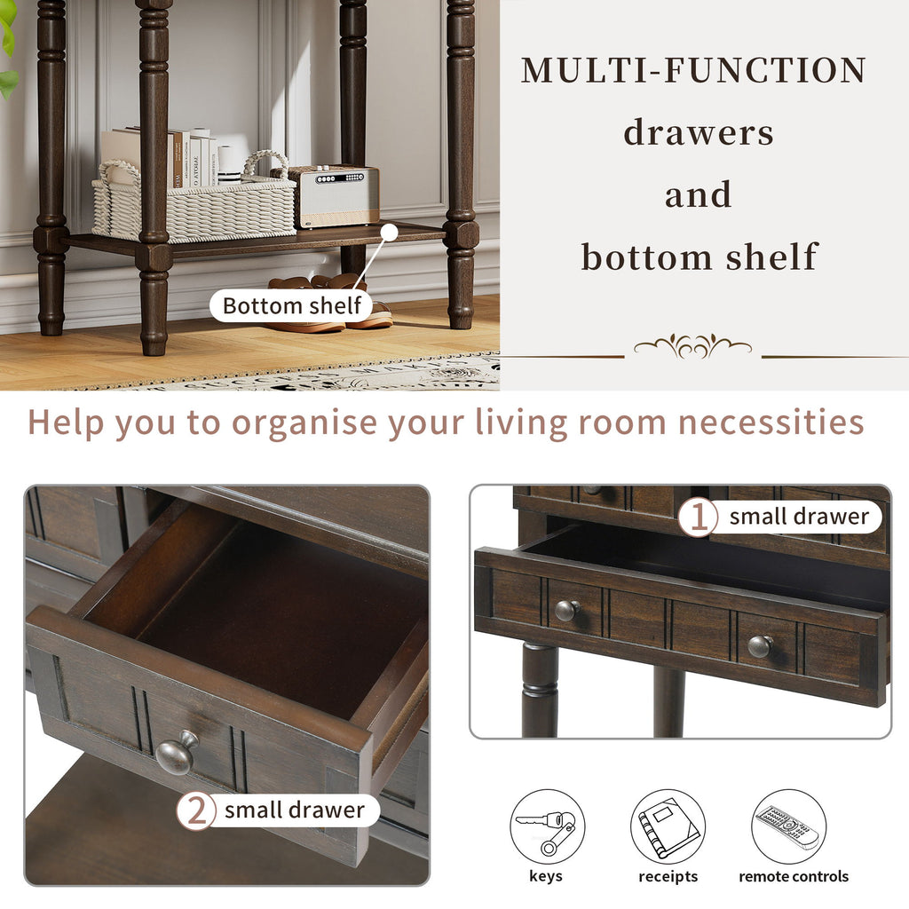 Narrow Console Table With 3 Storage Drawers And Bottom Shelf - Brown