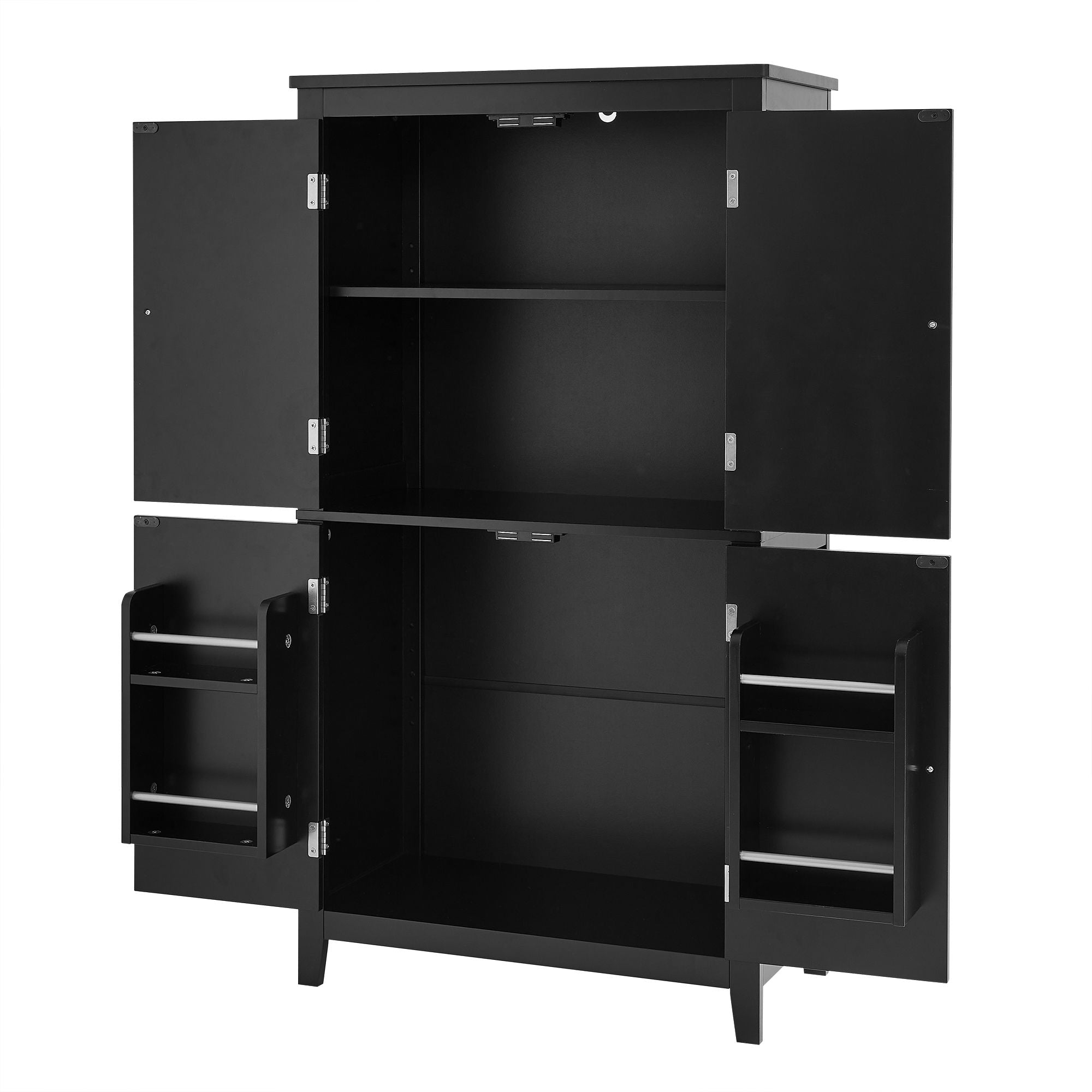 Elegant Bathroom Floor Storage Cabinet With 4 Doors, Adjustable Shelves