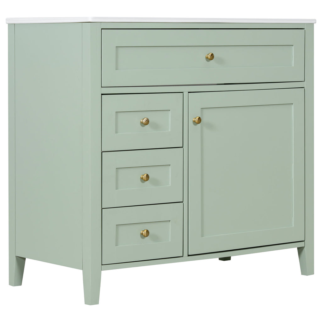 Bathroom Vanity With Sink, 3 Drawers & Cabinet With Adjustable Shelves