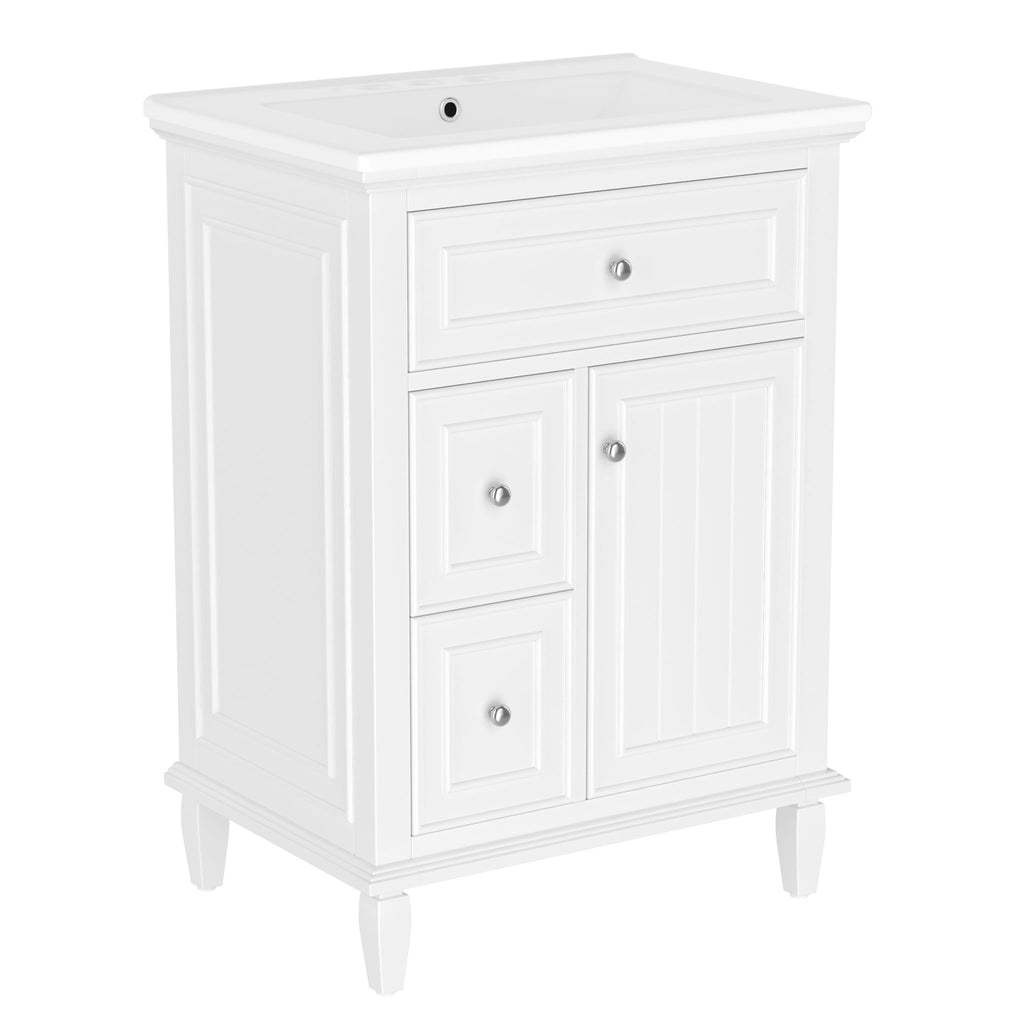 Modern Bathroom Vanity With Sink, Adjustable Shelf, 1 Flip Drawer & 2 Drawers