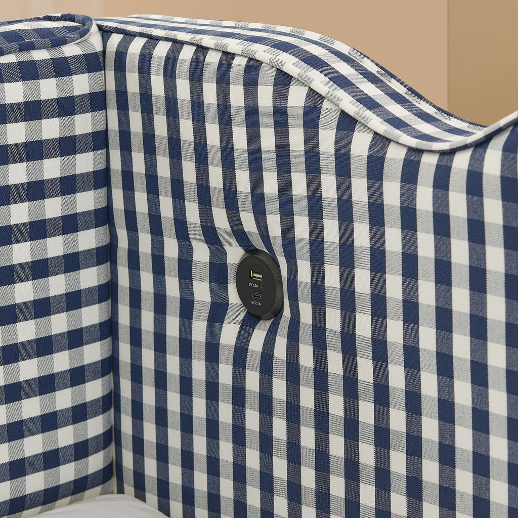 Gingham Daybed With USB Charging Port, Wave-Shaped Design