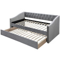 Daybed With Button Tufted Nailhead Trim And Trundle Slat Storage - Gray